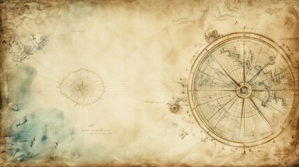  Vintage Abstract Nautical Map with Compass Rose - obrazy, fototapety, plakaty