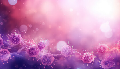 Pink and purple molecules close-up world cancer day concept