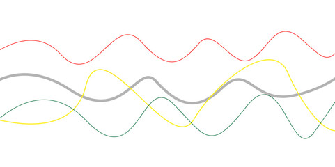 Abstract background with colorful wavy lines. Voice sound wave liens and audio technology background. Rainbow wave lines background. Vector illustration. Line art striped graphic template...