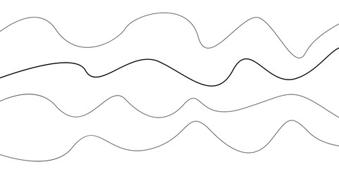 abstract wavy background. Thin line wavy background. Vector illustration.  Vector black underlines, smooth end squiggly horizontal curvy squiggles. Thin dark lines on white. Editable stroke. - obrazy, fototapety, plakaty