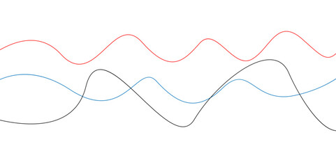 Abstract background with colorful wavy lines. Voice sound wave liens and audio technology background. Rainbow wave lines background. Vector illustration. Line art striped graphic template...