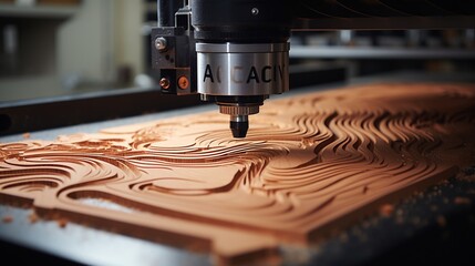 Amazing CNC milling machine tool in wood factory with drilling machine. Created with Generative AI