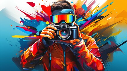 Isolated photographer and colorful art illustration 