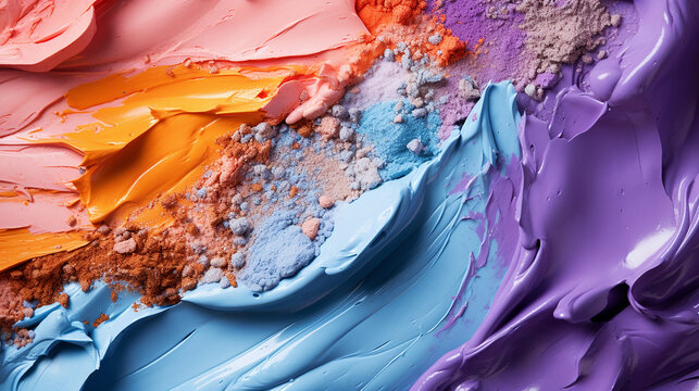 colorful background with close-up of a makeup swatch of crushed multicolored eyeshadow