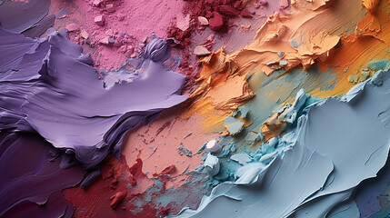 colorful background with close-up of a makeup swatch of crushed multicolored eyeshadow - obrazy, fototapety, plakaty