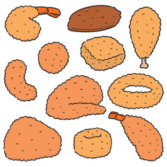 vector set of fried food