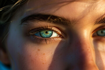 close up of woman's eye sunlight on the face image