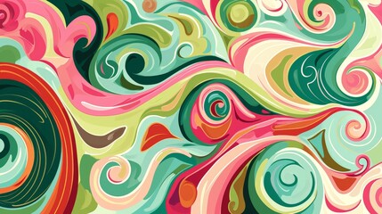Fototapeta na wymiar Artwork Vector Illustration of Abstract Swirls in the Style of Colourful Mosaics - Light Green and Pink Bold Outline Colorful Gardens Complementary Background created with Generative AI Technology