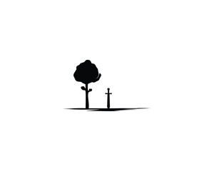 sword stuck in the ground. isolated with view of silhouette sword with tree. simple premium vector design. best for logo, badge, emblem, icon, sticker design. available in eps 10