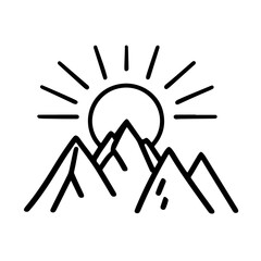 Minimalistic Black Line Sun Rising Over Mountain Icon