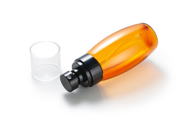 liquid bottle with spray nozzle isolated on white background
