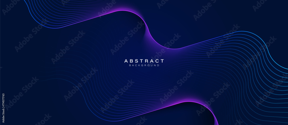 Aufkleber Abstract background with blue glowing wavy lines with technology connection concept. Modern minimal trendy shiny purple lines pattern banner. Vector design for business web space concept