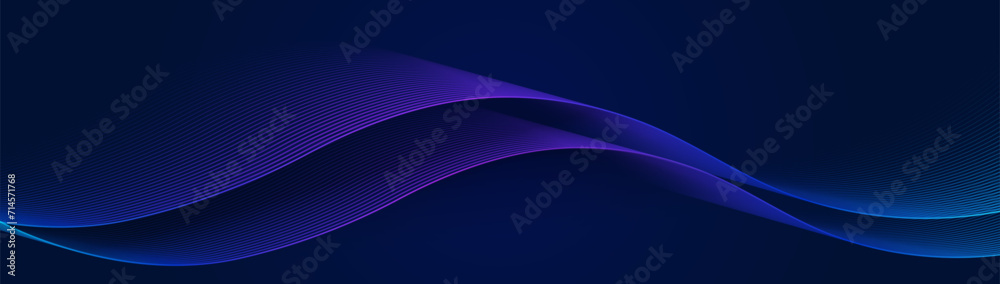 Aufkleber Abstract background with blue glowing wavy lines with technology connection concept. Modern minimal trendy shiny purple lines pattern. Soft motion in dark space. Vector illustration