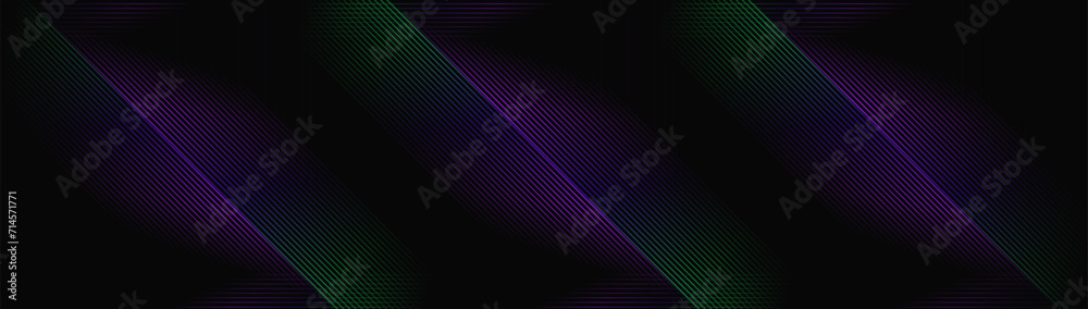 Poster abstract background with green and purple glowing geometric diagonal lines. modern minimal trendy sh