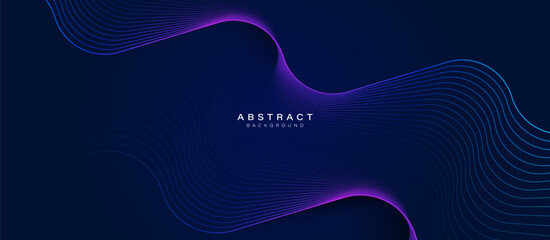 Abstract background with blue glowing wavy lines with technology connection concept. Modern minimal trendy shiny purple lines pattern banner. Vector design for business web space concept - obrazy, fototapety, plakaty