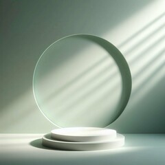 Light pale gray green glow minimal abstract background for product presentation, shadow and light from windows on plaster wall, 3d product podium