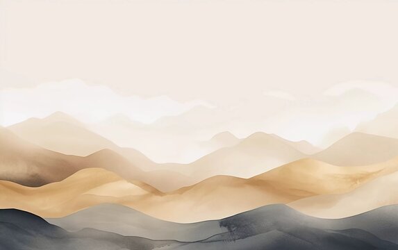 Vector illustration of mountain background. Minimal landscape art with watercolor brushes and gold line art texture. very impressive art

