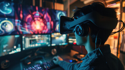 A snapshot of a dynamic virtual reality game developer creating immersive experiences