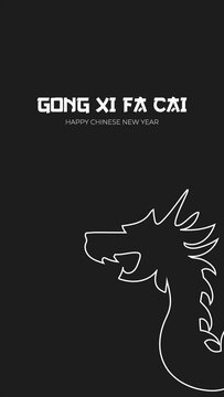 Happy Chinese New Year With Dragon In Line Art Style Animated