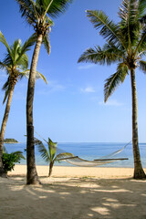 Hammock to relax on the beach of the Tropical Island of Fiji - obrazy, fototapety, plakaty