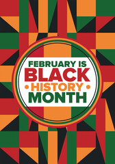 Black History Month. African American History. Celebrated annual. In February in United States and Canada. In October in Great Britain. Poster, card, banner, background. Vector illustration