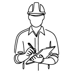 Happy Labour Day worker man wearing hard hat ontinuous one line draw design  black outline drawing Labor Day icon concept sketch of the workers doodle style