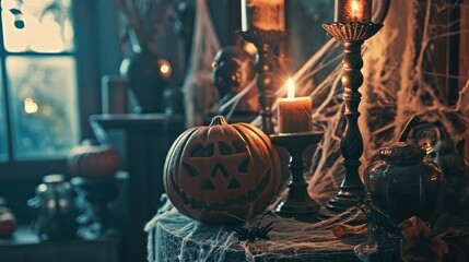 Fototapeta na wymiar Spooky Delights- Capturing the Essence of Halloween Treats and Decorations