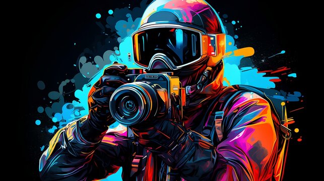 Cameraman with abstract and colors illustration