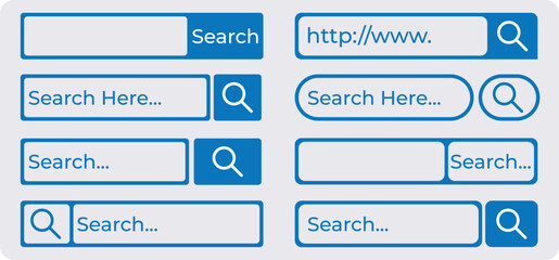 Search bar web isolated elements template for application or interfaces. Website graphic template. Set of search box modern flat design isolated on white background. 