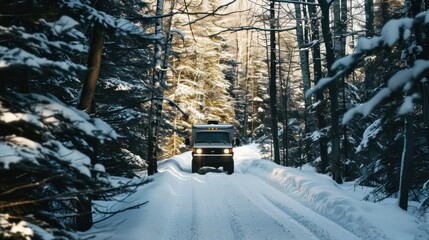 snow-covered road in a car