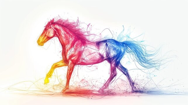  a multicolored horse running on a white background with a white back ground and a white back ground with a white back ground and a white back ground and a white background with a.