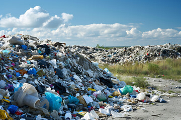 land pollution overflowing with discarded items and trash - obrazy, fototapety, plakaty