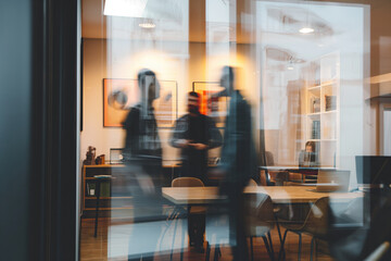 blurred three businessmen preparing for meeting at the office