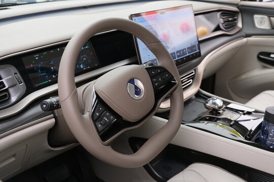 Shanghai,China-Jan.20th 2024: inside Denza D9 electric car. Denza is a Chinese EV brand