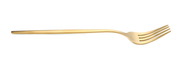 One shiny golden fork isolated on white