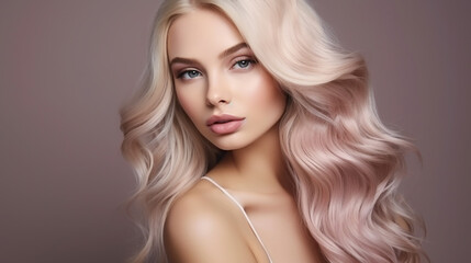 Fototapeta premium beautiful girl with hair coloring in ultra blond