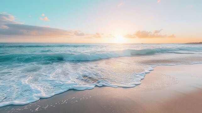Serenity by the Sea- A Tranquil Wallpaper Background of a Beach at Sunrise