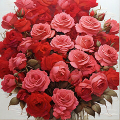 bouquet of red and pink roses for valentine day