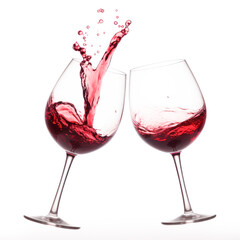 wine glasses toasting with splash on white background