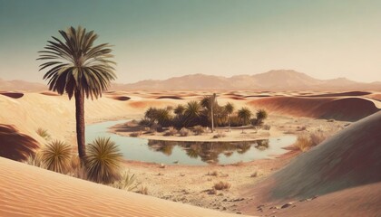 Palmera en el desierto - obrazy, fototapety, plakaty