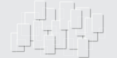 Abstract white square shape geometric line background. abstract seamless modern white and gray color technology concept geometric square vector background neomorphism style poster, banner design.