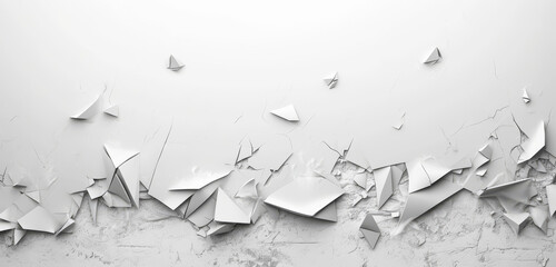 Abstract geometric explosion of 3D polygons on a white background. - obrazy, fototapety, plakaty