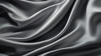 Fototapeta premium Luxurious black satin silk fabric with soft folds and a smooth texture.