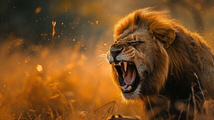Naklejka premium A lion devouring its prey in the wild