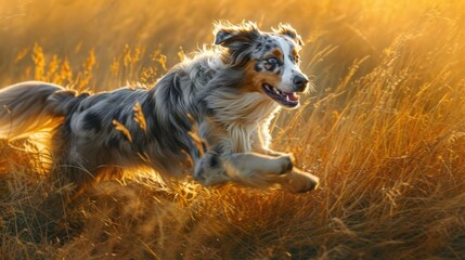  a dog running through a field of tall grass with it's mouth open and it's mouth wide open, with its mouth wide open and mouth wide open.