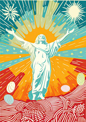 Easter holiday postcard of Jesus outstretched arms, symbolizing resurrection