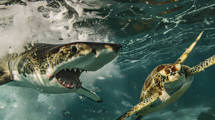 shark hunting a turtle