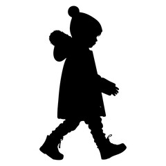 minimal child walking forward in winter clothing pose vector silhouette