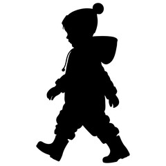 minimal child walking forward in winter clothing pose vector silhouette