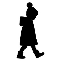 minimal child walking forward in winter clothing pose vector silhouette